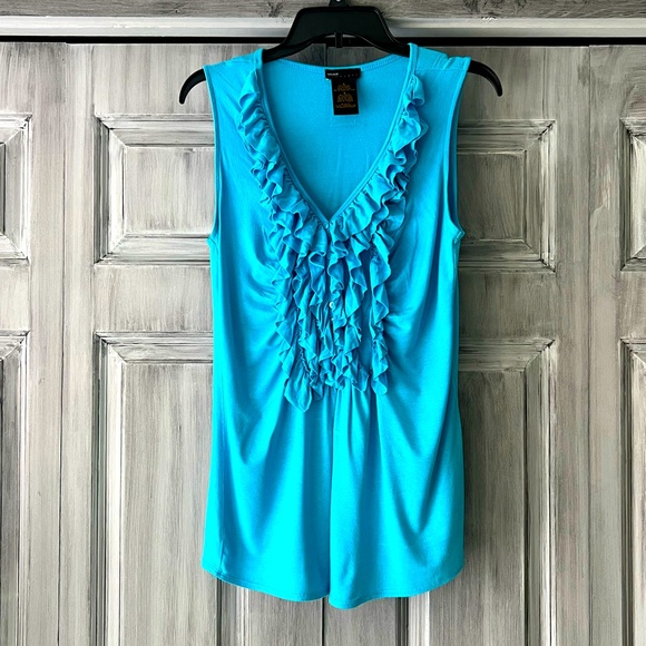 Beautiful Blue, Sleeveless, Ruffle Collar Top. - Picture 1 of 6